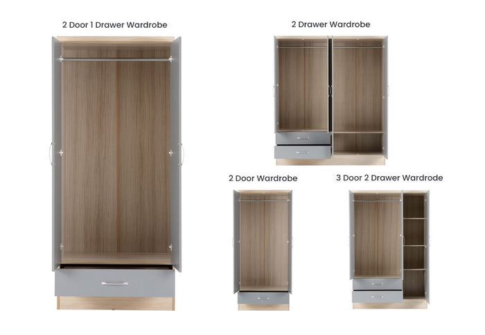 OSD Nevada Grey Gloss/Light Oak Effect Veneer Wardrobe