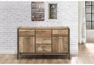 Birlea Urban Rustic Wood Effect with Black Metal Frame Large Sideboard (5596239954086)