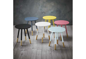 LPD Costa Black Blue Grey Pink White Yellow Round Wooden Side Table w/ Oak Feet (6081481113774)