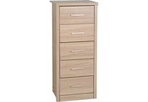 Seconique Lisbon Black Wood Grain and Light Oak 5 Drawer Narrow Chest (5774934442150)