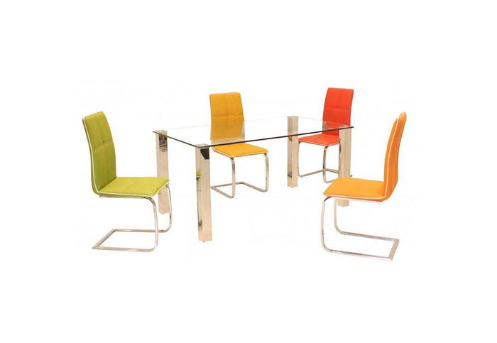 OSD Bonn Chrome with Green Orange Red & Yellow PU Dining Chair