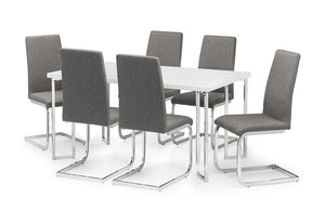 Julian Bowen Manhattan White High Gloss Dining Table & 4, 6 Roma Chairs Set (6120430207150)