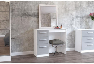 Birlea Lynx Black Grey Walnut & Black White White & Grey 3 Drawer Dressing Table (5600673530022)