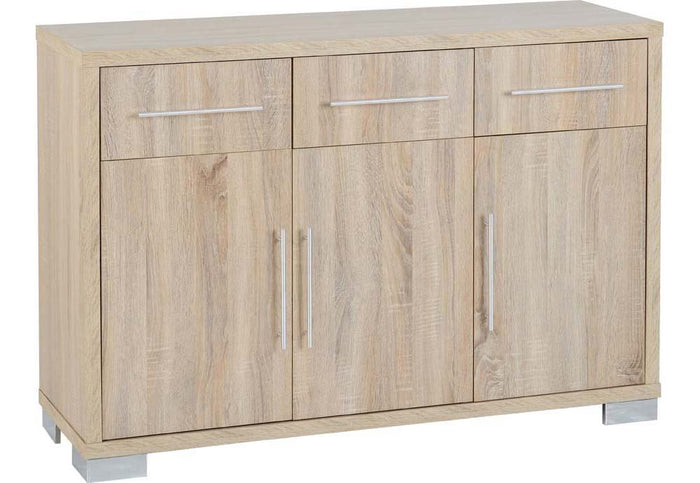 Seconique Milan Sonoma Oak Effect Veneer 3 Door 3 Drawer Sideboard