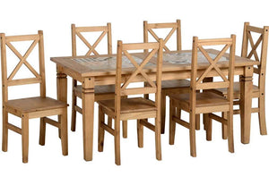 Seconique Salvador Distressed Waxed Pine Tile Top Table & 6 Chairs Dining Set (5719896031398)