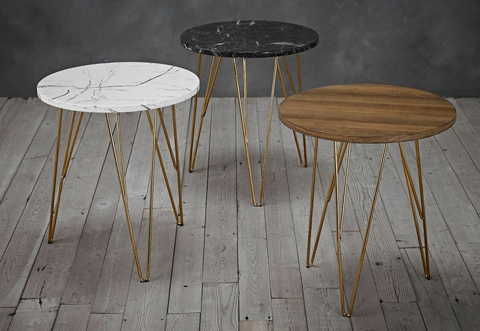 LPD Furniture Fusion Black, White and Wood Marble Lamp Table