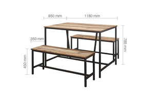 Birlea Urban Rustic Wood Effect with Black Metal Frame Dining Table & Bench Set (5596113698982)