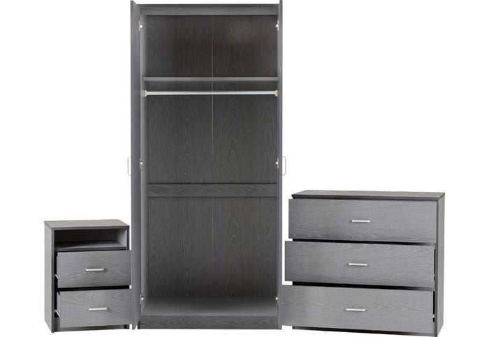 Seconique Felix Grey 3 Piece Bedroom Furniture Set