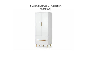 OSD Alicia Matt White Modern Retro 2 Door 2 Drawer Combination Wardrobe (5801632956582)