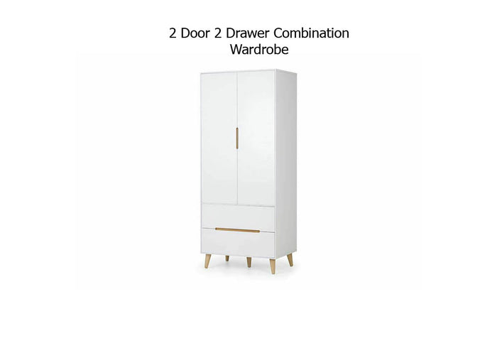 OSD Alicia Matt White Modern Retro 2 Door 2 Drawer Combination Wardrobe