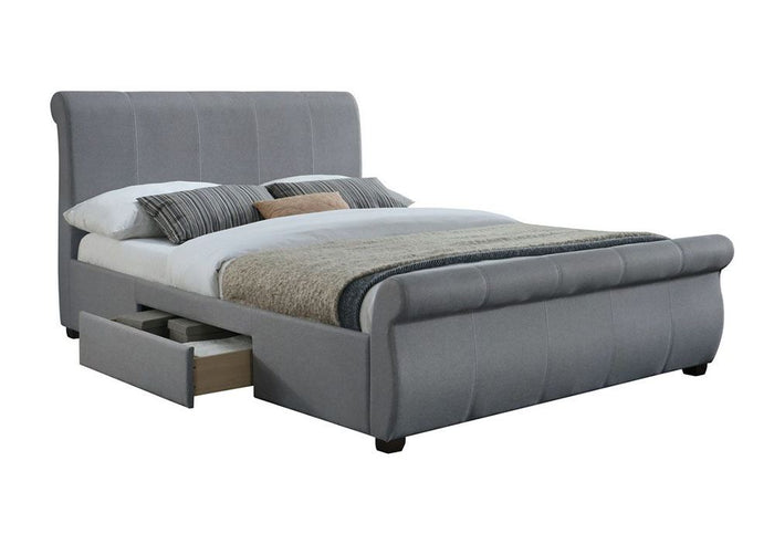 Birlea Lancaster Grey 2 Drawer Upholstered Fabric Bed 4FT6 Double and 5FT King