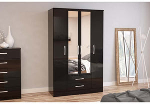 Lynx Black Gloss Bedroom Furniture Wardrobe Chest Bedside by Birlea (6770584944814)
