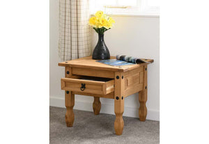 Seconique Corona Distressed Waxed Pine 1 Drawer Lamp Table (5744805019814)