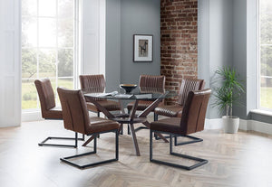 Julian Bowen Chelsea Walnut Large Round Glass Top Dining Table (5801654223014)