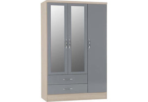 Seconique Nevada Grey, Oyster, Sonoma Oak & White 3 Door 2 Drw Mirrored Wardrobe (6541900710062)