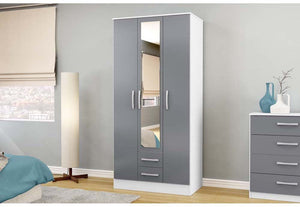 OSD Lynx High Gloss White and Grey Wardrobe (7582013030574)
