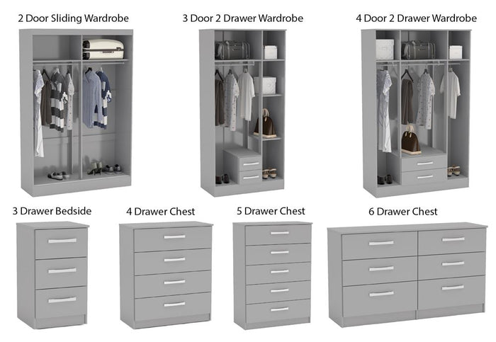 Lynx Grey Gloss Bedroom Furniture Wardrobe Chest Bedside by Birlea