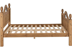 Seconique Corona Distressed Waxed Pine High Foot End Scroll Wooden Bed Double (5746439717030)