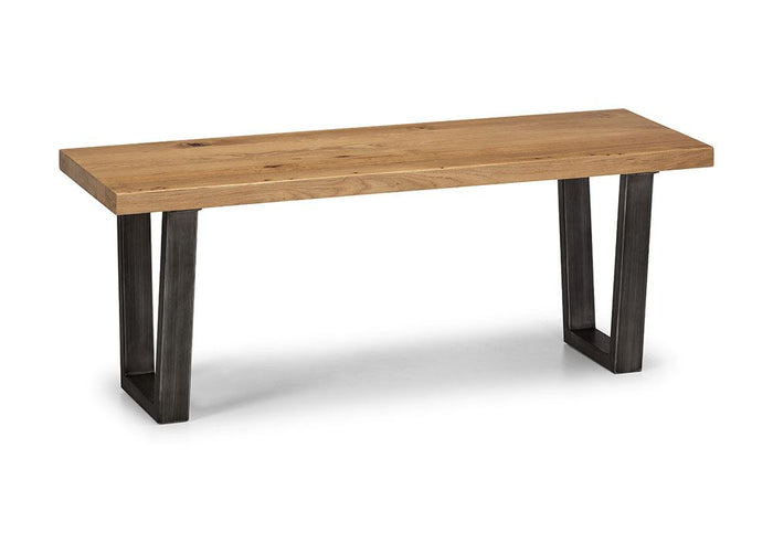 Julian Bowen Brooklyn Rustic Solid Oak & Gunmetal Bench