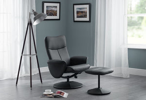 Julian Bowen Lugano Black Recliner and Stool (6570307322030)