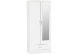 Seconique Nevada Grey, Oyster, Sonoma Oak & White 2 Door 1 Drw Mirrored Wardrobe (6541907427502)
