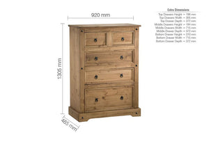 Birlea Corona Waxed Pine 3 Over 2 Drawer Wooden Chest (5596219670694)