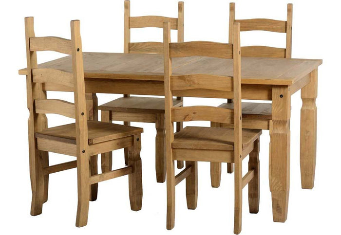 Seconique Corona Distressed Waxed Pine Dining Set 5FT, 6FT Table with 4 Chairs
