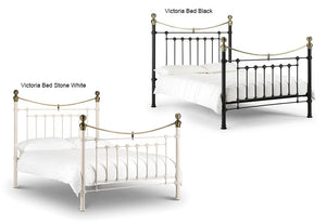 Julian Bowen Victoria Stone White Satin Black Metal Bed 4FT6 Double 5FT King (5740034916518)