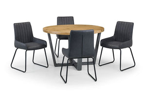 Julian Bowen Brooklyn Rustic Solid Oak & Gunmetal Round Dining Table (5801726050470)