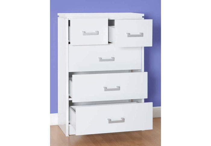 Seconique Charles Oak with Walnut Trim and White 3 Plus 2 Drawer Chest