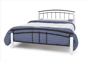 Serene Tetras White Beech & Black White Beech &Silver Metal Bed 3FT 4FT 4FT6 5FT (7016931393710)