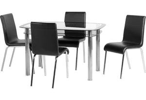 Seconique Harlequin Clear Glass Table and 4 Black Faux Leather Chairs Dining Set (5718951002278)