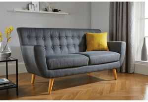 Birlea Loft Grey Buttoned Wing Back 3 Seater 2 Seater Upholstered Fabric Sofa (5600597901478)