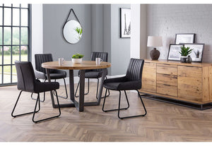Julian Bowen Brooklyn Rustic Solid Oak & Gunmetal Round Dining Table (5801726050470)