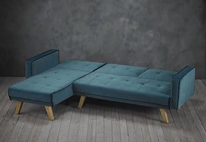 LPD Kitson Grey, Silver-Grey, Teal & Beige Velvet Fabric L Shaped Sofa Bed (6169604948142)
