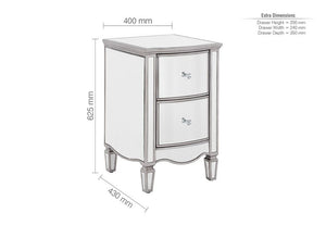 Birlea Elysee Mirrored Glass 2 Drawer Bedside Table/ Nightstand/ Bedside Cabinet (5595942092966)