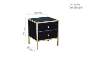Birlea Fenwick Black Glass 2 Drawer Bedside Table/ Nightstand/ Bedside Cabinet (5595950022822)