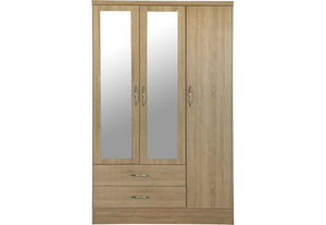 Seconique Nevada Grey, Oyster, Sonoma Oak & White 3 Door 2 Drw Mirrored Wardrobe (6541900710062)