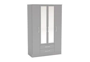 Birlea Lynx High Gloss 4 Door 2 Drawer with Mirror Wardrobe (5600549666982)