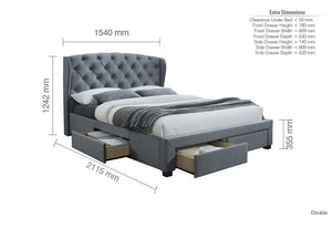 Birlea Hope Grey Velvet 4 Drawer Upholstered Fabric Bed 4FT6 Double and 5FT King (5597387194534)