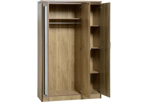 Seconique Charles Oak Effect Veneer w/ Walnut Trim 3 Door All Hanging Wardrobe (5741033717926)