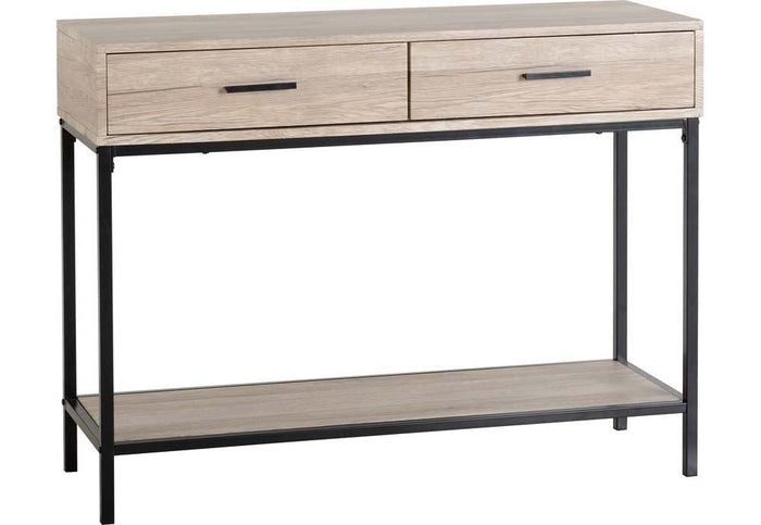 Seconique Warwick Oak Effect Veneer with Black Console Table