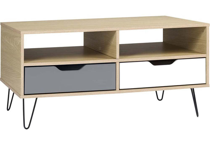 Seconique Bergen Oak Effect with White and Grey 2 Drawer Coffee Table