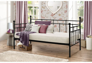 Birlea Lyon Black and Cream Metal Day Bed Frame with Comfort Care Mattress 3FT (5629804413094)