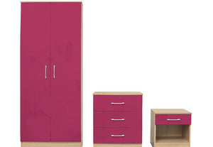 LPD Dakota High Gloss Blue, Grey, Pink, White with Oak 3 Piece Bedroom Set (6169076564142)