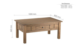 Birlea Santiago Distressed Waxed Finish Solid Pine 1 Drawer Coffee Table (5596158165158)