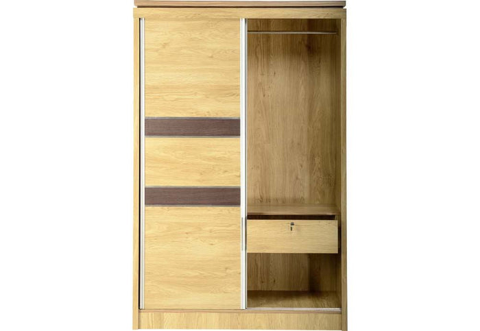 OSD Charles Oak with Walnut Trim and White 2 Door Sliding Wardrobe
