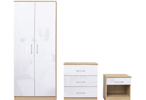 LPD Dakota High Gloss Blue, Grey, Pink, White with Oak 3 Piece Bedroom Set (6169076564142)