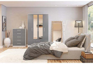 Lynx Grey Gloss Bedroom Furniture Wardrobe Chest Bedside by Birlea (6771306594478)