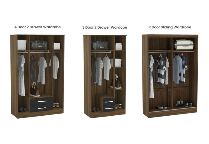 OSD Lynx High Gloss Walnut and Black Wardrobe